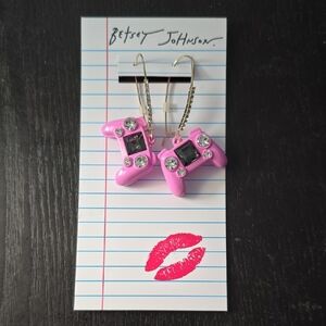 Betsey Johnson Pink Controller Earrings with Sparkle
